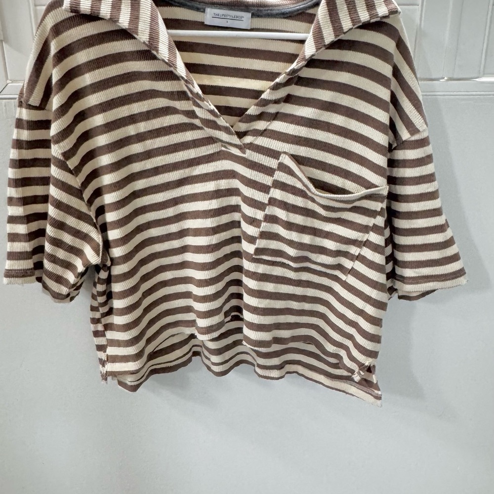 Striped Brown and White Women's Top
